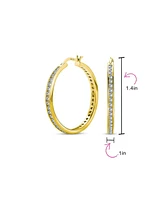 Bling Jewelry Cubic Zirconia Pave Cz Large Statement Big Hoops Earring 14K Yellow Gold Plated .925 Sterling Silver 1.5 Inch Diameter