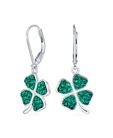 Bling Jewelry Celtic Irish Good Luck Sparkling Green Crystal Clover Shamrock Dangle Earrings Charm For Women .925 Sterling Silver Lever back