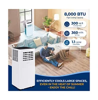 SereneLife Portable Air Conditioner, 8,000 Btu, Built-in Dehumidifier & Fan