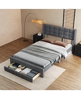 Slickblue Queen Size Upholstered Platform Bed with Large Storage Drawer