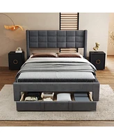 Slickblue Queen Size Upholstered Platform Bed with Large Storage Drawer