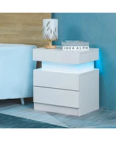 Slickblue Modern White Led Nightstand with Integrated Led Lights