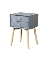 Slickblue Side Table with 2 Drawers and Rubber Wood Legs for Stylish Storage