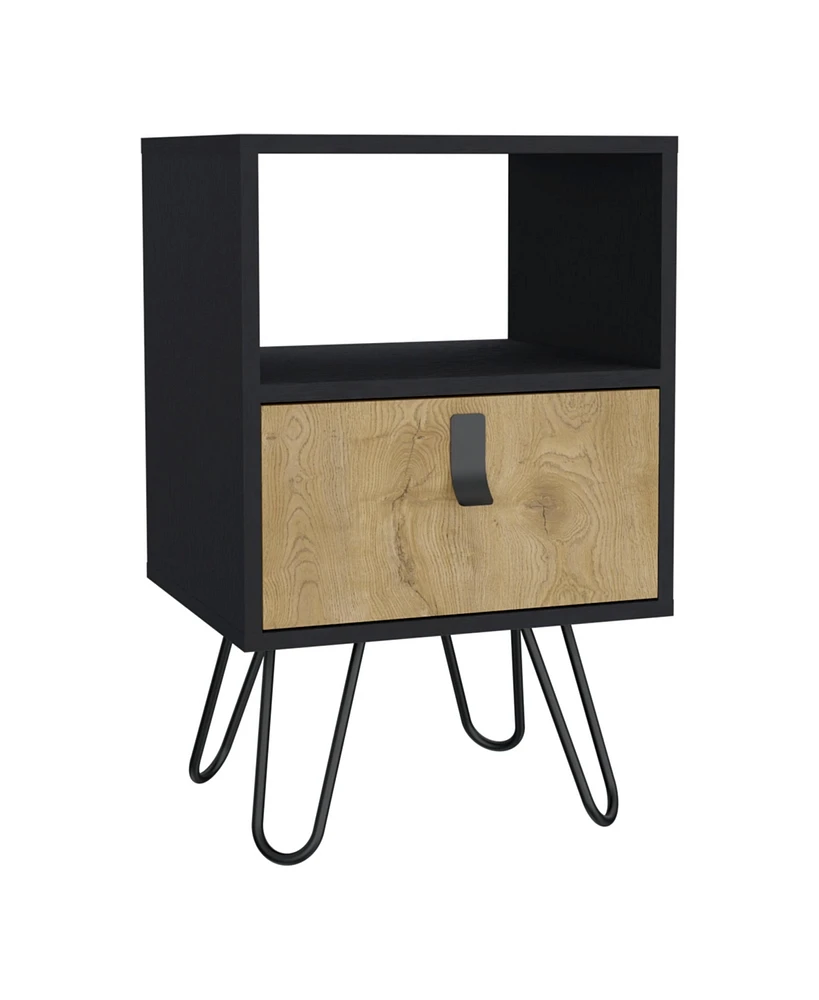 Depot E-Shop Toka Nightstand 24"H , Sleek Design with Hairpin Legs and One Drawer