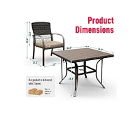 Pamapic Brown 5-Piece Pe Wicker Outdoor Dining Set with Green Cushions
