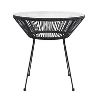 vidaXL Patio Dining Table Black 27.6"x29.1" Rattan and Glass