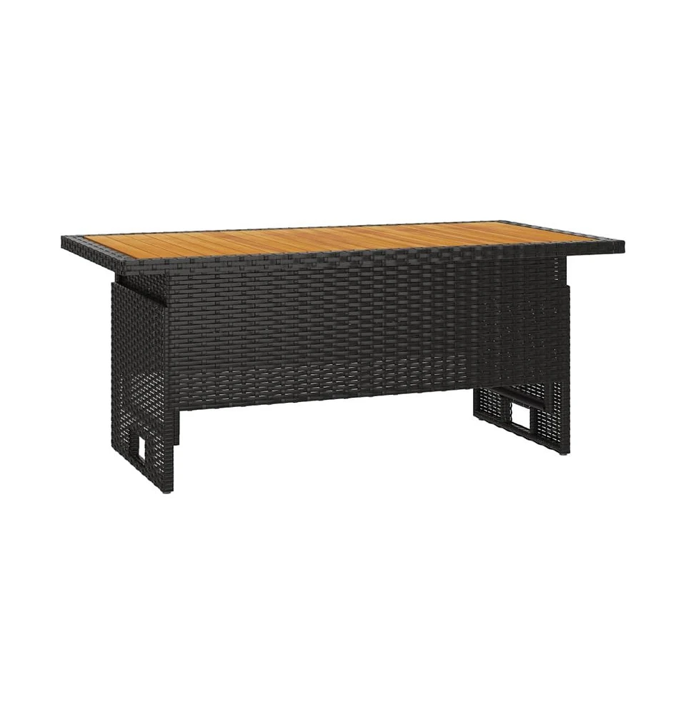 vidaXL Patio Table Black 39.4"x19.7"x16.9"/24.8" Solid Wood Acacia&Poly Rattan