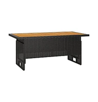 vidaXL Patio Table Black 39.4"x19.7"x16.9"/24.8" Solid Wood Acacia&Poly Rattan