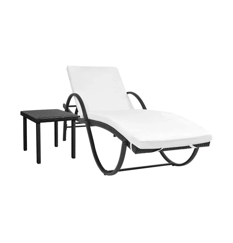 vidaXL Sun Lounger with Cushion & Table Poly Rattan