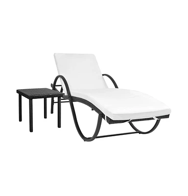 vidaXL Sun Lounger with Cushion & Table Poly Rattan