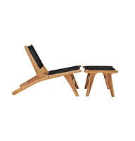 vidaXL Sun Lounger with Footrest Solid Teak Wood and Rope