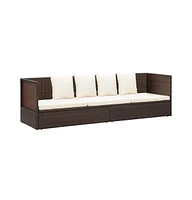 vidaXL Patio Bed with Cushion & Pillows Poly Rattan Brown