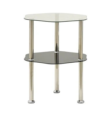 vidaXL 2-Tier Side Table Transparent & Black 15"x15"x19.7" Tempered Glass