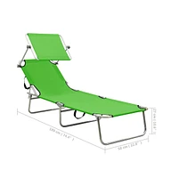 vidaXL Folding Sun Lounger with Canopy Steel Apple Green