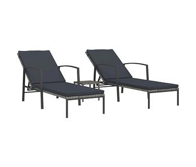 vidaXL Sun Loungers 2 pcs with Table Poly Rattan Gray