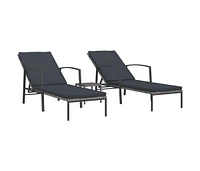 vidaXL Sun Loungers 2 pcs with Table Poly Rattan Gray