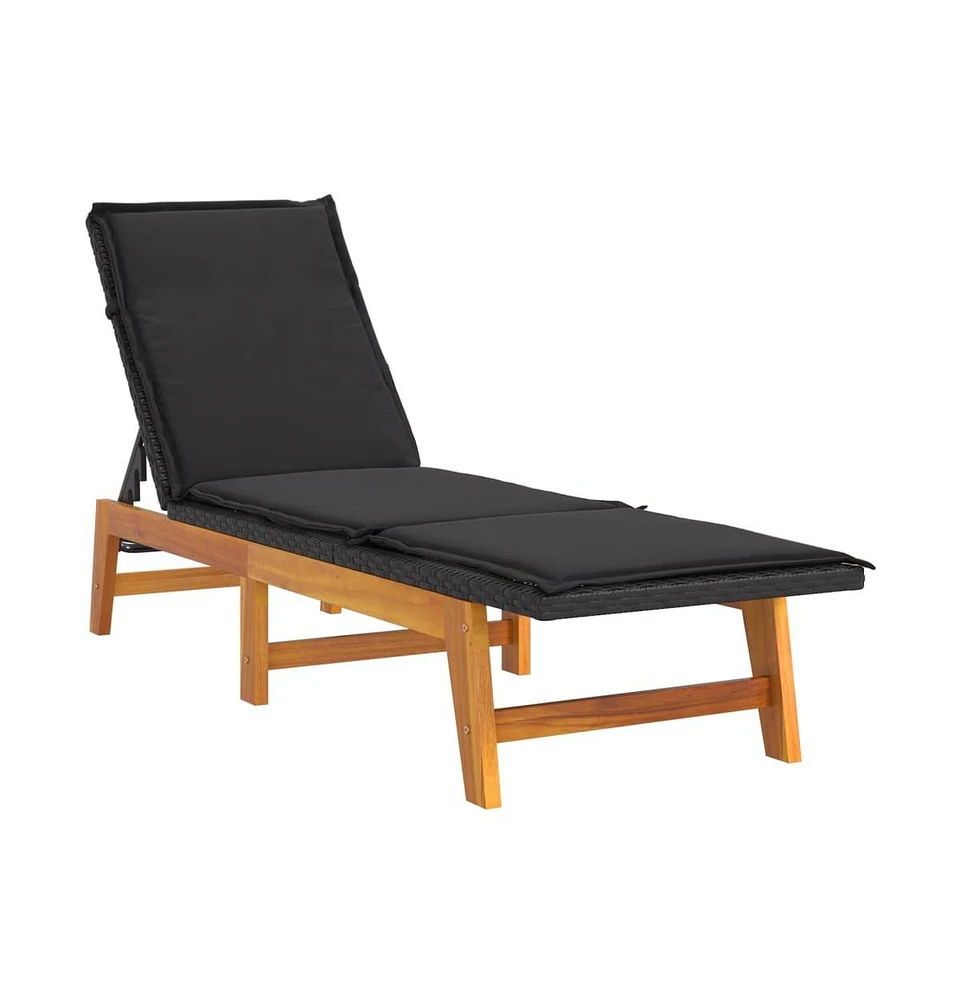 vidaXL Sun Lounger with Cushion Poly Rattan and Solid Wood Acacia