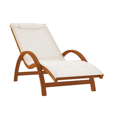 vidaXL Sun Lounger with Pillow White Textilene and Solid Wood Poplar