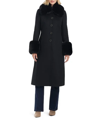 Vince Camuto Women's Single-Breasted Fit and Flared Drap Wool Coat