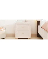 Slickblue Beige Teddy Fleece Nightstand with 2 Drawers - Stylish & Cozy Storage Solution