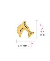 Bling Jewelry Petite Tiny Nautical Vacation Dolphin Real Yellow 14K Gold Stud Earrings For Women Secure Push Back