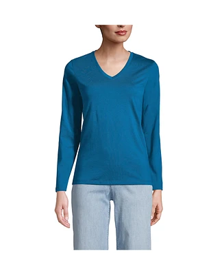 Lands' End Women's Relaxed Supima Cotton Long Sleeve V-Neck T-Shirt