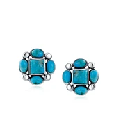 Bling Jewelry Southwestern Native American Style Stabilized Turquoise Concho Western Stud Earrings For Women .925 Sterling Silver