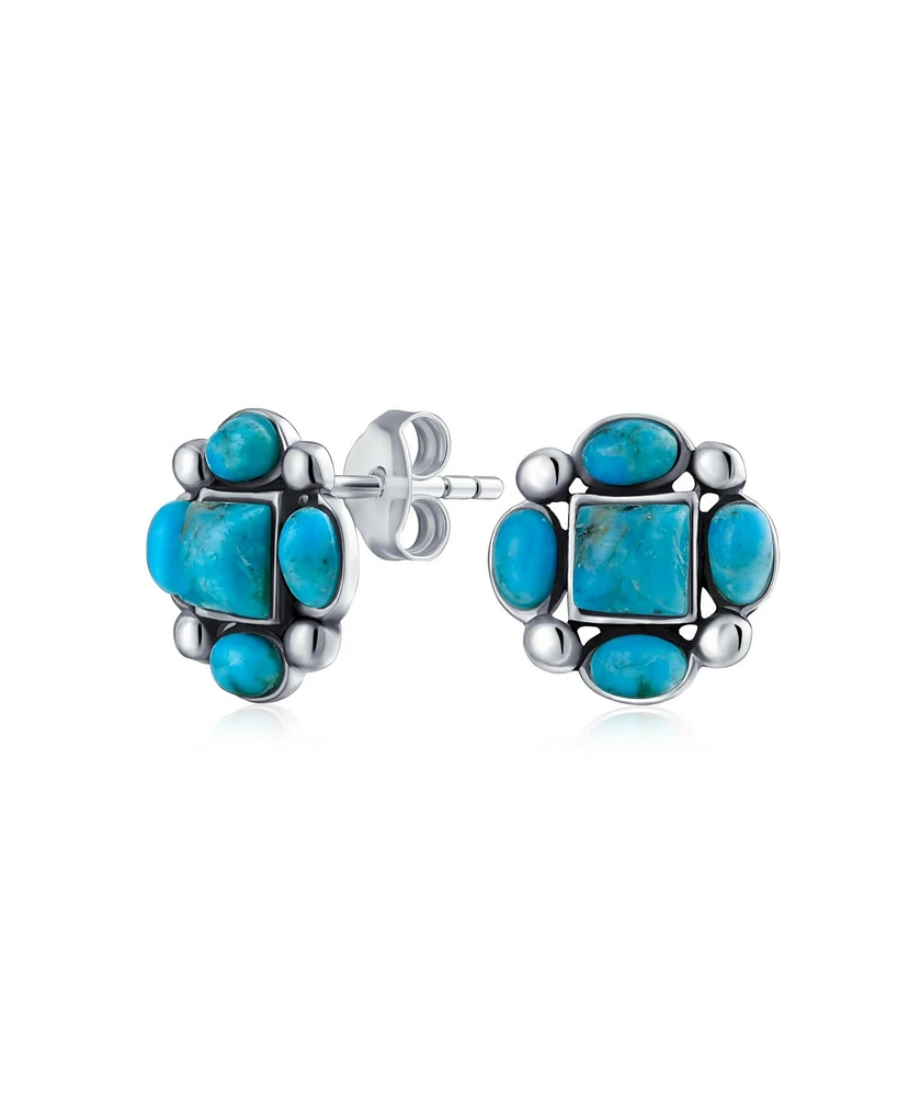 Bling Jewelry Southwestern Native American Style Stabilized Turquoise Concho Western Stud Earrings For Women .925 Sterling Silver