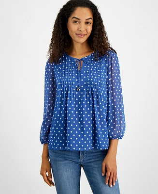 Tommy Hilfiger Women's Pintuck-Pleat Polka Dot Blouse