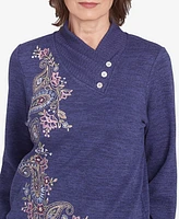 Alfred Dunner Women's French Quarter Paisley Embroidered Envelope Neck Top