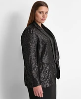 Dkny Plus Sequined Shawl-Collar Long-Sleeve Jacket