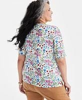 Style & Co Plus Size Printed Short Sleeve Cuffed Top