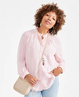 Style & Co Petite Ruffle-Neck Button-Front Long-Sleeve Top, Created for Macy's