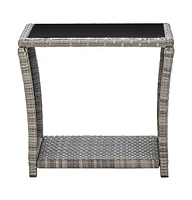 vidaXL Coffee Table Gray 17.7"x17.7"x15.7" Poly Rattan and Glass