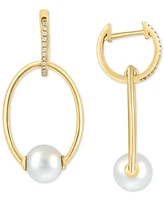 Effy Cultured Freshwater Pearl (7mm) & Diamond (1/10 ct. t.w.) Doorknocker Drop Earrings in 14k Gold