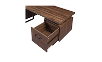 Slickblue Home Office Computer Desk – 59-Inch Writing Study Table with Drawers and Hanging Letter-Size File Storage