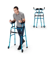Sugift Folding Adjustable Aluminum Wheel Walking Frame-Navy