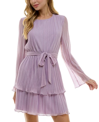 City Studios Juniors' Pleated Bell-Sleeve Dress