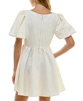 City Studios Juniors' Jacquard Balloon-Sleeve Fit & Flare Dress