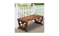 Slickblue 2-Person Rustic Garden Bench, Outdoor Wagon Wheel Porch Bench for Backyard Patio Garden, Brown