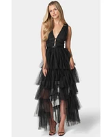 bebe Women's Tiered High Low Gown