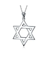 Bling Jewelry Classic Simple Religious Judaica Hanukkah Open Magen Star of David Pendant Necklace for Women .925 Sterling Silver