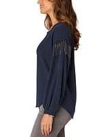 Democracy Petite Long-Sleeve Fringe Top