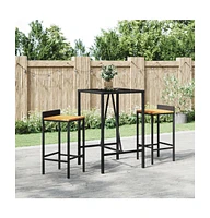 vidaXL Bar Table with Glass Top Black 27.6"x27.6"x43.3" Poly Rattan