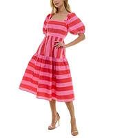 Crystal Doll Juniors' Striped Balloon-Sleeve Midi Dress