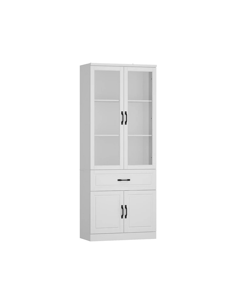 Famapy 4-Shelf White Wood Standard Bookcase With Doors, Cabinet, Drawer