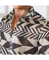 Campus Sutra Men's Taupe Brown & Cream White Chevron-Knit Shirt