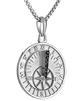 Bulova Black Diamond (1/6 ct. t.w.) Sundial Pendant 26" Necklace in Sterling Silver