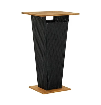 vidaXL Bar Table Black 23.6"x23.6"x43.3" Poly Rattan and Solid Acacia Wood