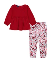 Tommy Hilfiger Baby Girl Corduroy Peasant Tunic Floral Stretch Leggings, 2-Piece Set